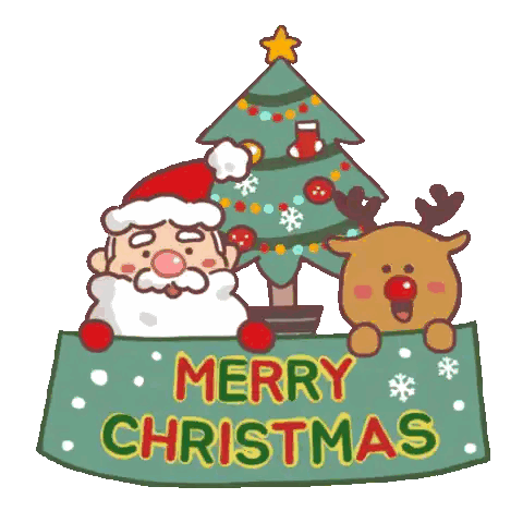 a merry christmas sign with santa claus and reindeer on it