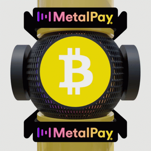 A Metalpay Sign With A Yellow Coin In The Middle GIF