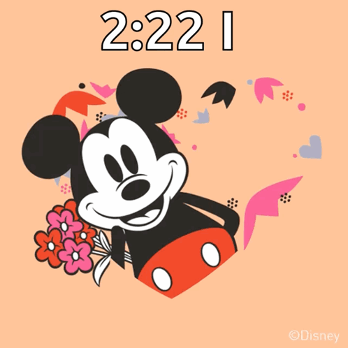 A Mickey Mouse Holding A Bouquet Of Flowers Says Love You GIF