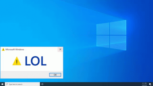 A Microsoft Windows Screen With A Lol Warning GIF