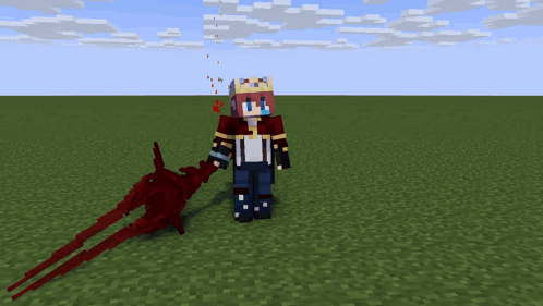 A Minecraft Character Is Holding A Red Sword GIF