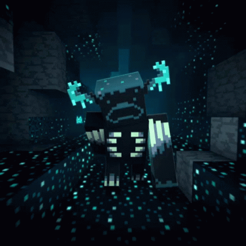 A Minecraft Character Is Standing In A Dark Room With Blue Lights GIF