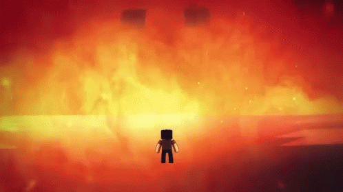 A Minecraft Character Is Standing In Front Of A Huge Fire GIF