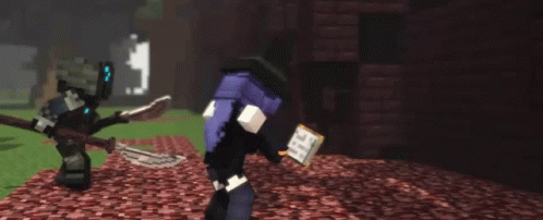 a minecraft character with a book and a sword