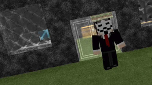 A Minecraft Character With A Mask On His Head GIF