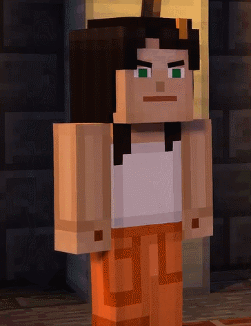 A Minecraft Character With A White Top And Orange Pants GIF