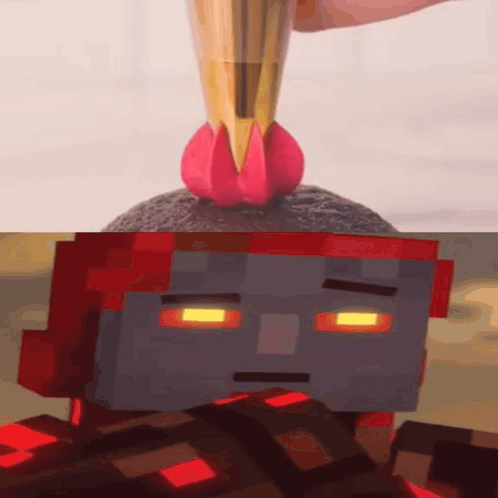 a minecraft character with red hair is being decorated with icing