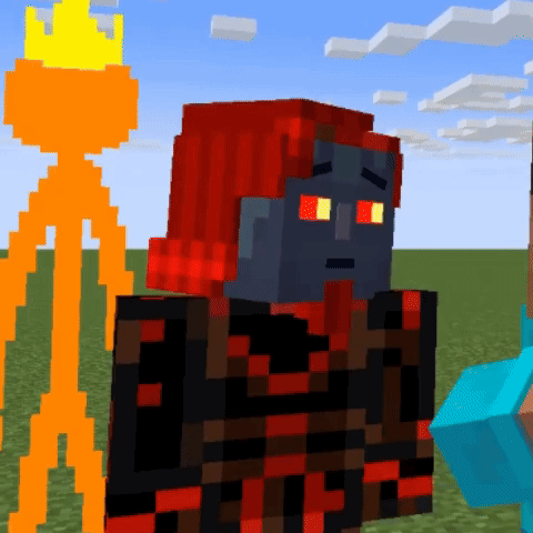 a minecraft character with red hair is standing next to a torch