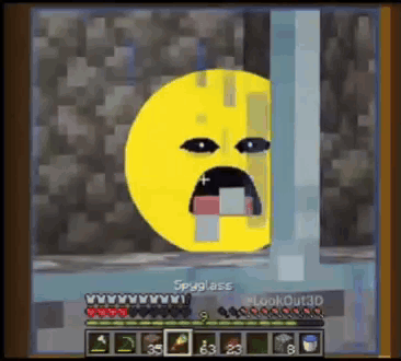 A Minecraft Game With A Yellow Smiley Face With Its Mouth Open . GIF