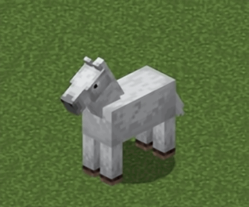 a minecraft horse is standing in the grass looking at the camera