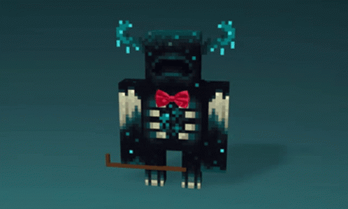A Minecraft Monster With A Bow Tie And A Stick GIF