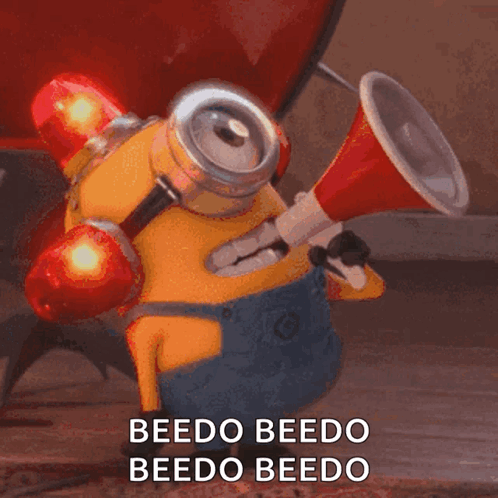 A Minion Is Holding A Megaphone And Says Beedo Beedo Beedo Beedo Beedo GIF