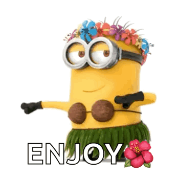 A Minion Wearing A Hula Skirt And A Flower Crown Is Dancing . GIF