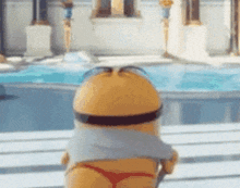 Sunglasses Minion In Red Thong By Pool GIF