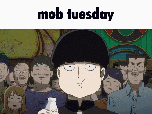A Mob Tuesday Poster With A Cartoon Character Holding A Bottle Of Milk GIF
