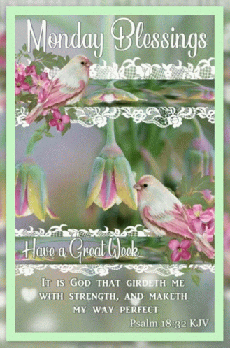 A Monday Blessings Card With Two Birds On A Branch GIF