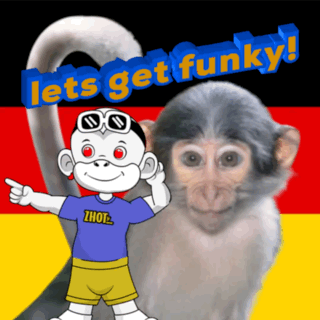 A Monkey And A Boy With The Words Lets Get Funky GIF