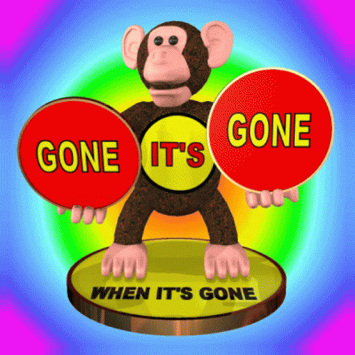 A Monkey Holding A Button That Says Gone On It GIF