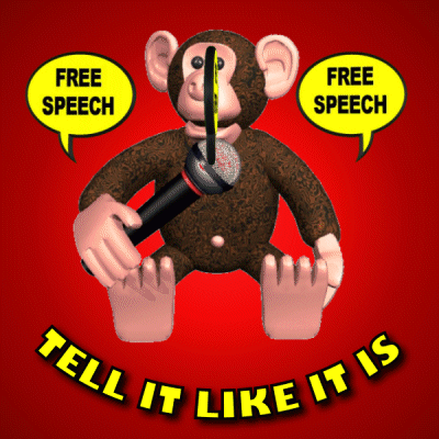 A Monkey Holding A Microphone With Speech Bubbles Saying Free Speech GIF