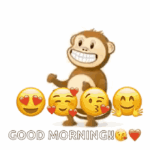 A Monkey Is Holding A Bunch Of Emojis And Says Good Morning ! GIF