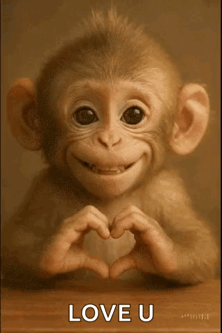 A Monkey Is Making A Heart Shape With Its Hands And Smiling . GIF