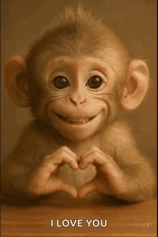 A Monkey Is Making A Heart With Its Hands And Smiling . GIF