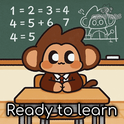 A Monkey Is Sitting At A Desk In Front Of A Blackboard With The Words Ready To Learn GIF