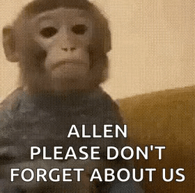 Monkey Sitting On Couch With Please Don't Forget Us GIF