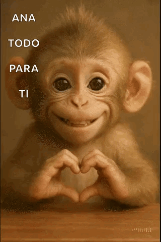 A Monkey Is Smiling And Making A Heart Shape With His Hands GIF