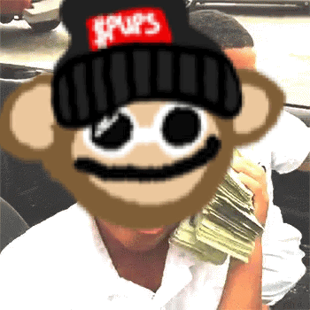 A Monkey Wearing A Hat That Says Pups On It GIF
