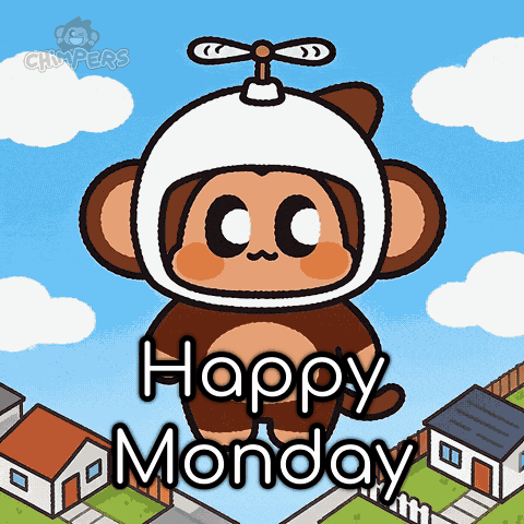 A Monkey Wearing A Helmet With A Propeller On Top Says Happy Monday GIF