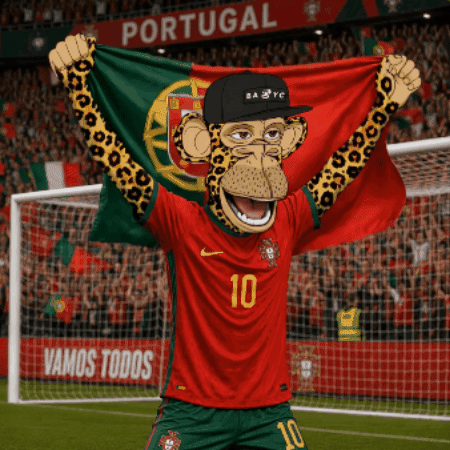 A Monkey Wearing A Portugal Jersey Holds A Flag In Front Of A Crowd GIF