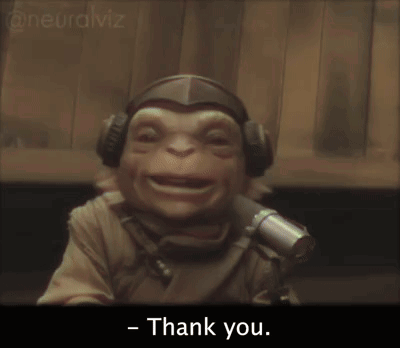 A Monkey Wearing Headphones Is Talking Into A Microphone With The Words It 'S So Good To Be Here Below Him GIF