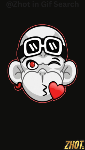 A Monkey Wearing Sunglasses Is Blowing A Kiss With A Red Heart In Its Mouth GIF