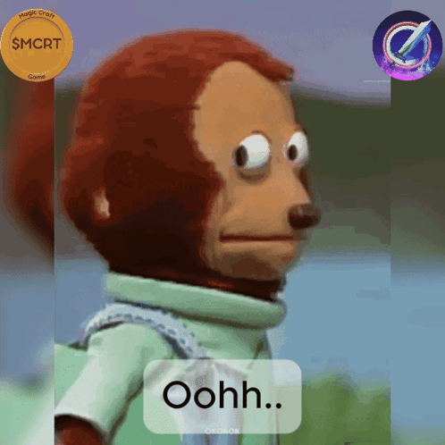 A Monkey With A Backpack Says Oohh In Front Of A $ Mcrt Coin GIF