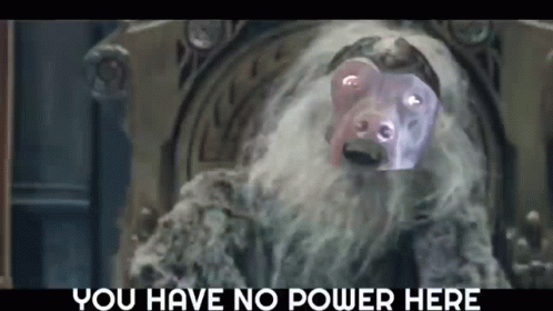 A Monkey With A Beard Is Sitting On A Throne With The Words `` You Have No Power Here '' Below It . GIF