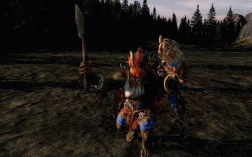 A Monster In A Video Game Holding A Spear GIF