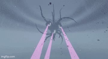 A Monster In A Video Game Is Being Attacked By A Purple Light . GIF