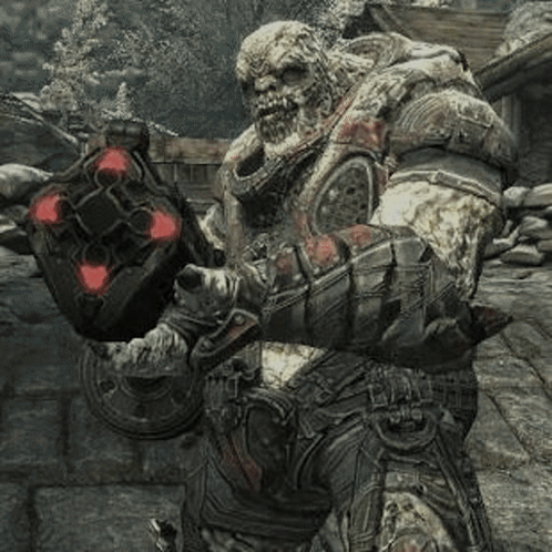 A Monster In A Video Game Is Holding A Gun In His Hands . GIF