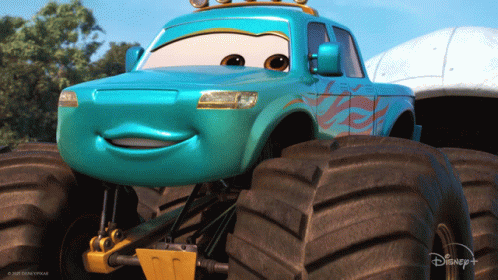 A Monster Truck From The Disney Pixar Movie Cars Is Smiling GIF
