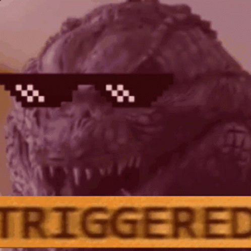 A Monster Wearing Sunglasses And A Sign That Says Triggered . GIF