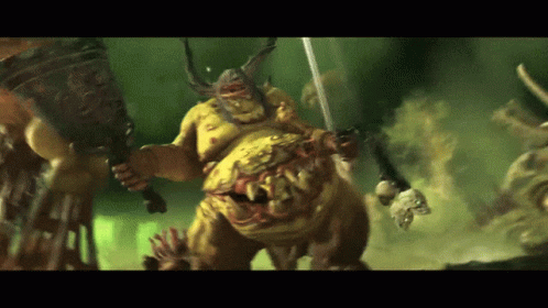 A Monster With Horns Is Holding A Sword GIF