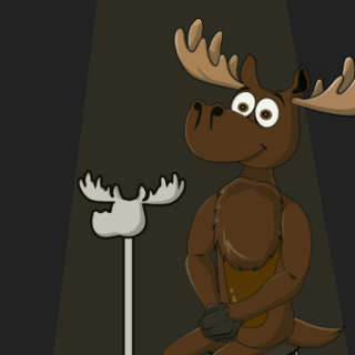 A Moose Standing Next To A Sign That Says " Good Evening " GIF