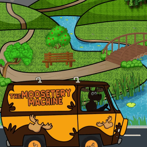 A Moose Van With The Moosetery Machine Written On It GIF