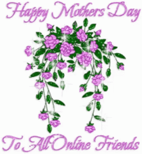 A Mother 'S Day Card With Purple Flowers And The Words Happy Mothers Day To All Online Friends GIF
