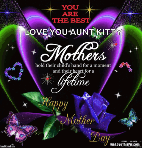 A Mother 'S Day Greeting Card With Purple Hearts And Butterflies GIF