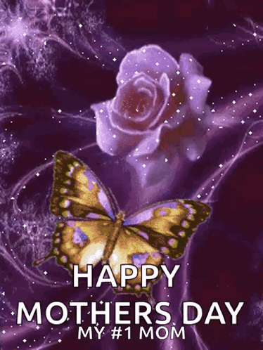 A Mothers Day Card With A Butterfly And Rose GIF