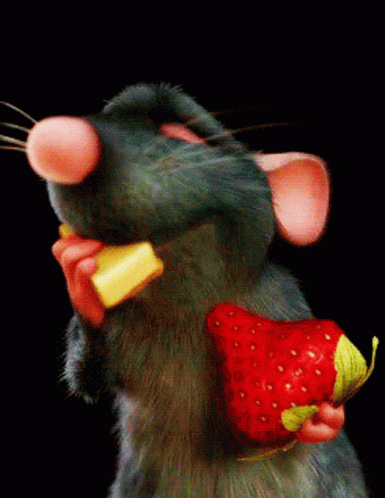 A Mouse Is Holding A Strawberry And A Piece Of Cheese GIF