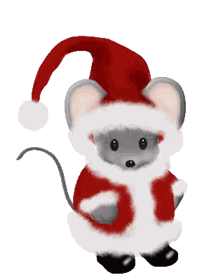 a mouse is wearing a santa hat and holding a red heart