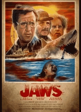 A Movie Poster For Jaws Shows A Shark Attacking A Woman GIF
